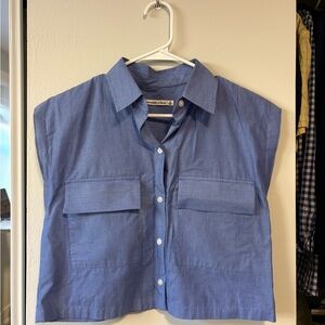 Abercrombie & Fitch Blue Pinstripe Boxy Button-Up Blouse